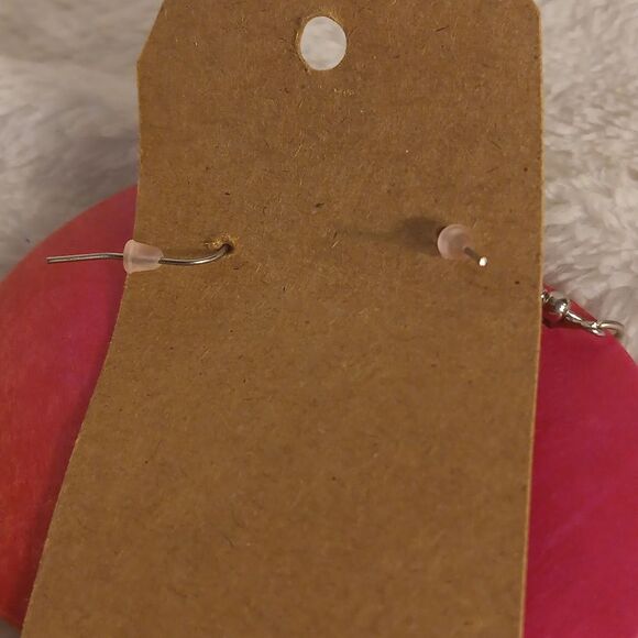 Pink Round Wooden Pierced Earrings - Picture 3 of 4